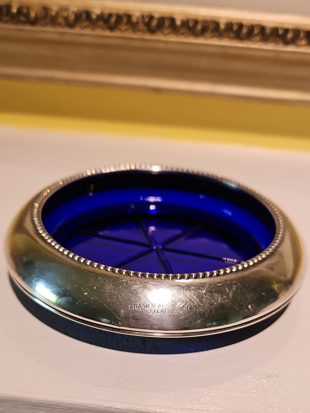 Frank M. Whiting Cobalt Blue Glass W/Sterling Silver Rim - Only One